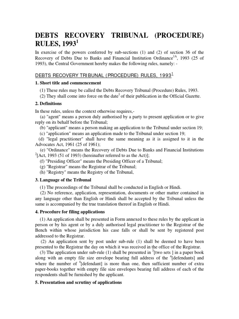 DRT Procedure Rules 1993 Overview | PDF | Appeal | Affidavit