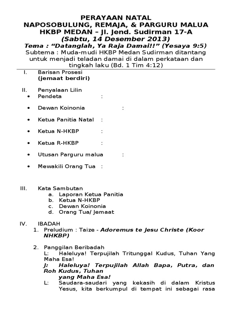 Tata Ibadah Perayaan Natal Remaja Dan Naposo Hkbp Sudirman 