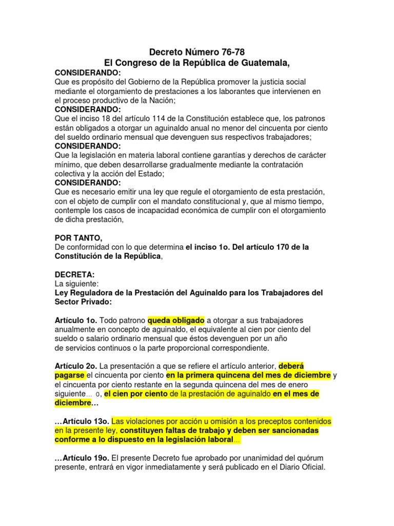 Ley del Aguinaldo en Guatemala 76-78 | PDF