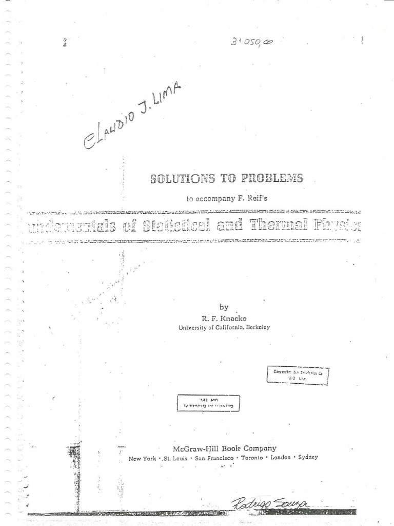 Solutions Reif F Fundamentals Of Statistical And Thermal Physics Pdf