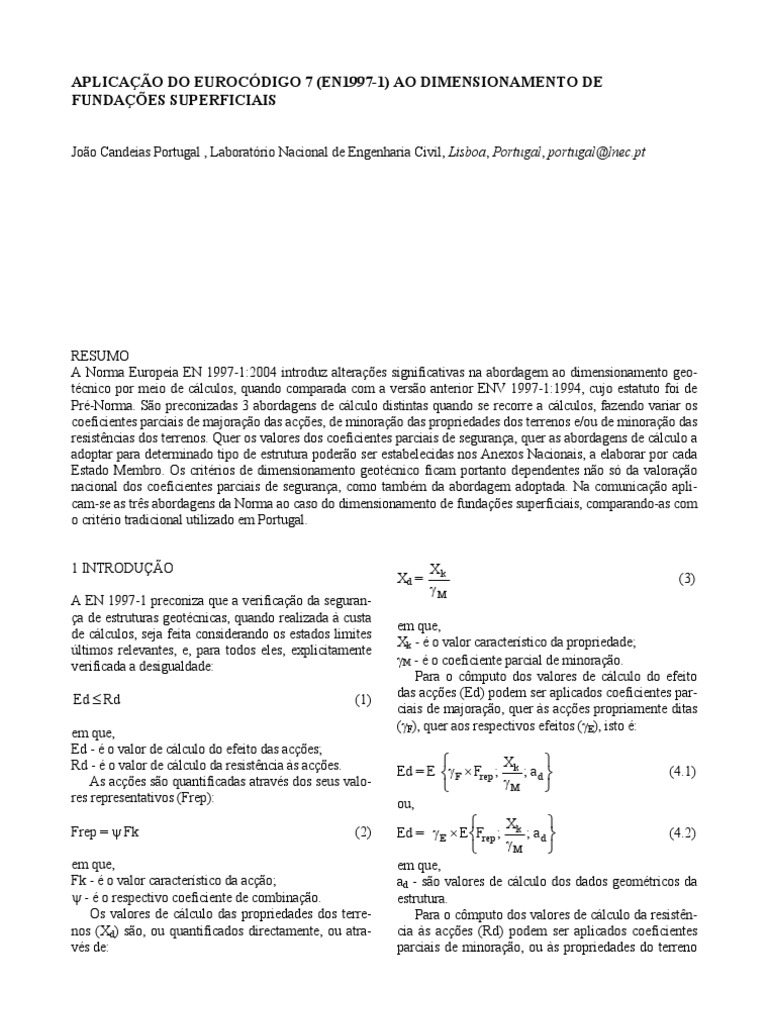 Aplicação Do Eurocódigo 7 (EN19971) Ao Dimensionamento de Fundações