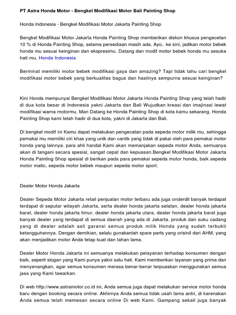 PT Astra Honda Motor Bengkel Modifikasi Motor Bali Painting Shop1134scribd PT Astra Honda Motor Bengkel Modifikasi Motor Bali Painting Shop1134scribd