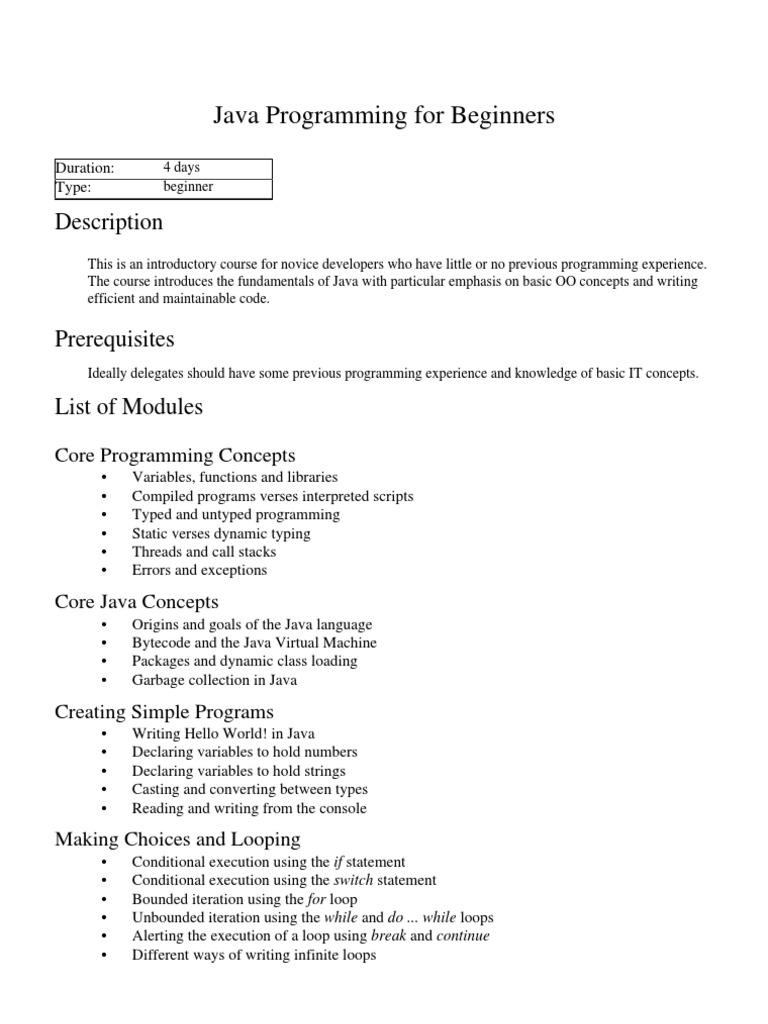 Java Programming For Beginners | PDF | Class (Computer Programming ...