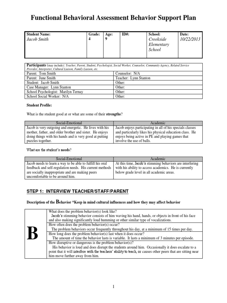 Fba Example PDF Behavior Physical Education