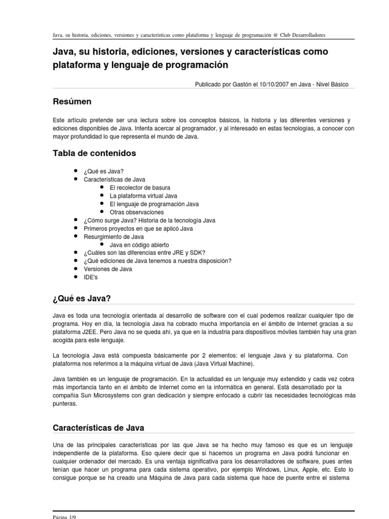 Versiones y características de Java | PDF | Plataforma Java | Java ...