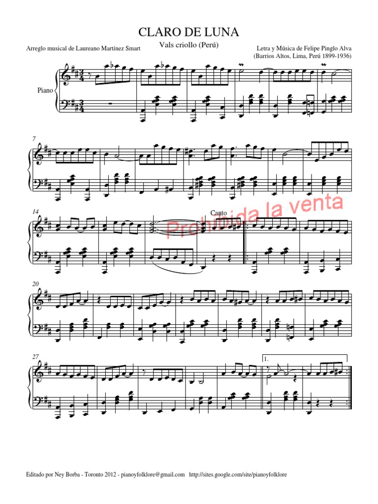 Partitura de "Claro de Luna" para Piano | PDF | Valses | Las artes ...