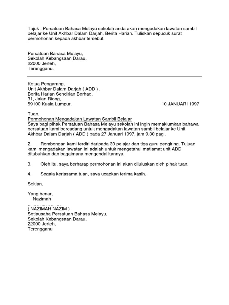 Contoh Surat Rasmi