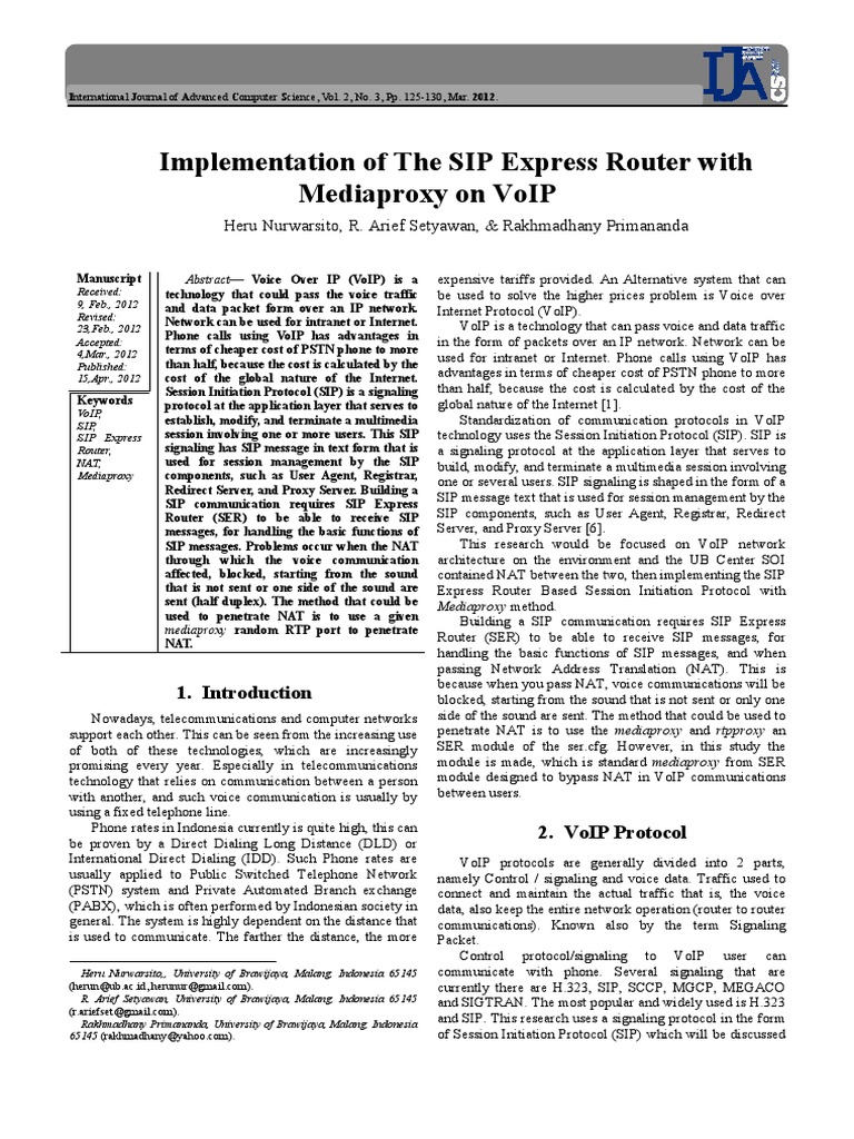 Implementation of The SIP Express Router With Mediaproxy On VoIP PDF
