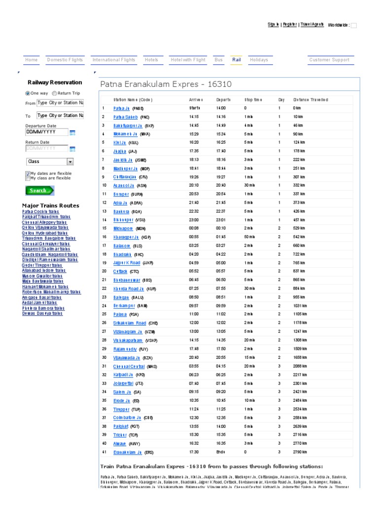 Train Schedule for Patna to Eranakulam | PDF