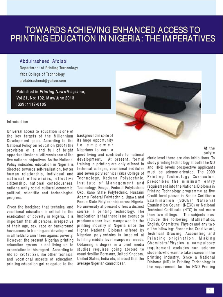 Access To Printing Education in Nigeria | PDF | Institute Of Technology ...