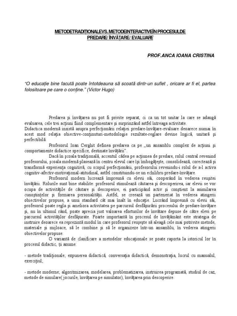 Metode Traditionale Vs Metode Moderne De Predare