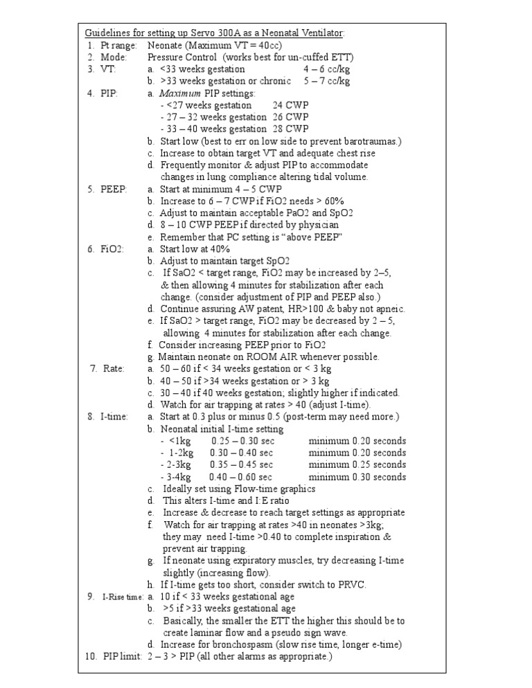neonatal ventilator vent setup cheatsheet Pulmonology Respiration