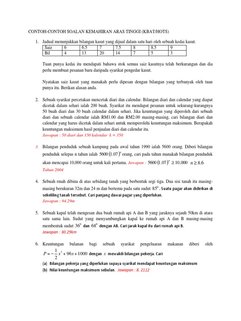 Contoh Soalan Kbat Add Math Spm - Contoh Soap