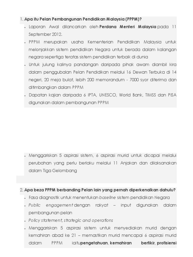 Apa Itu Pelan Pembangunan Pendidikan Malaysia Pdf