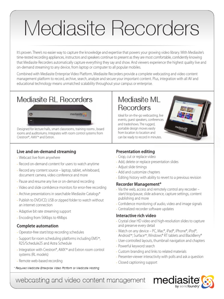 Mediasite Recorders Rl7x0 Ml8x0 PDF