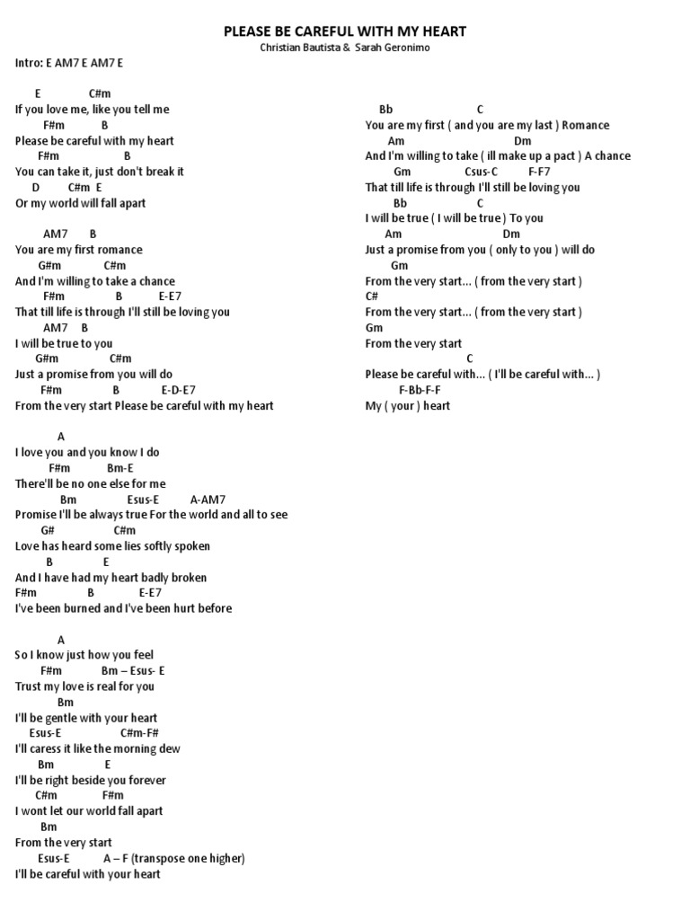 Please Be Careful With My Heart Chords Pdf