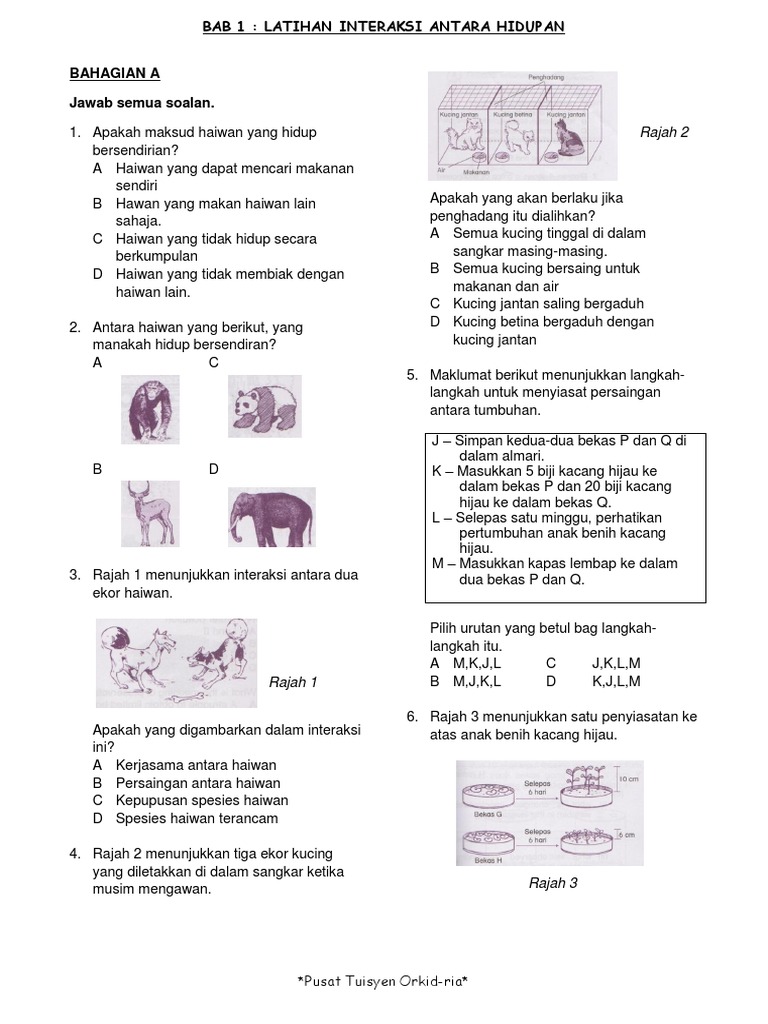 Bab 1-Interaksi Antara Hidupan - Latihan