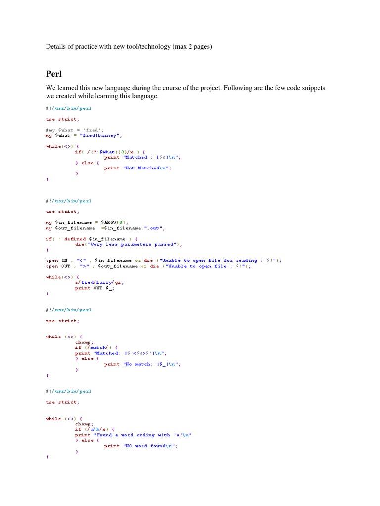 Perl and R Code Snippets Overview | PDF | Computers
