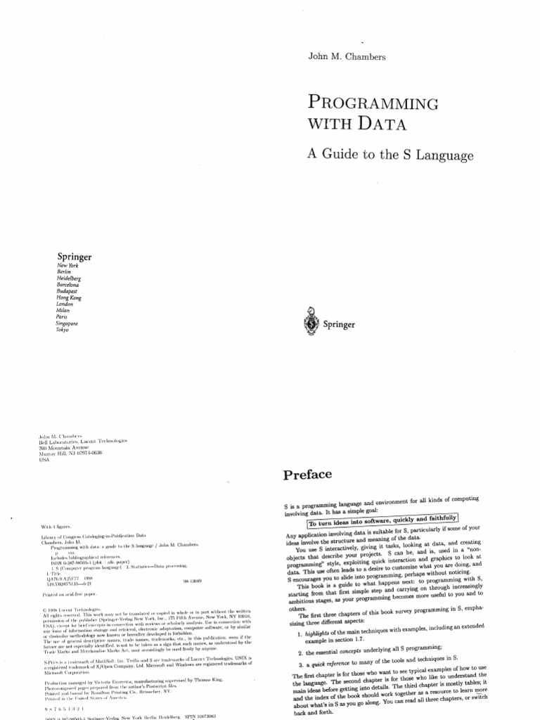 Programming With Data - A Guide To The S Language | PDF