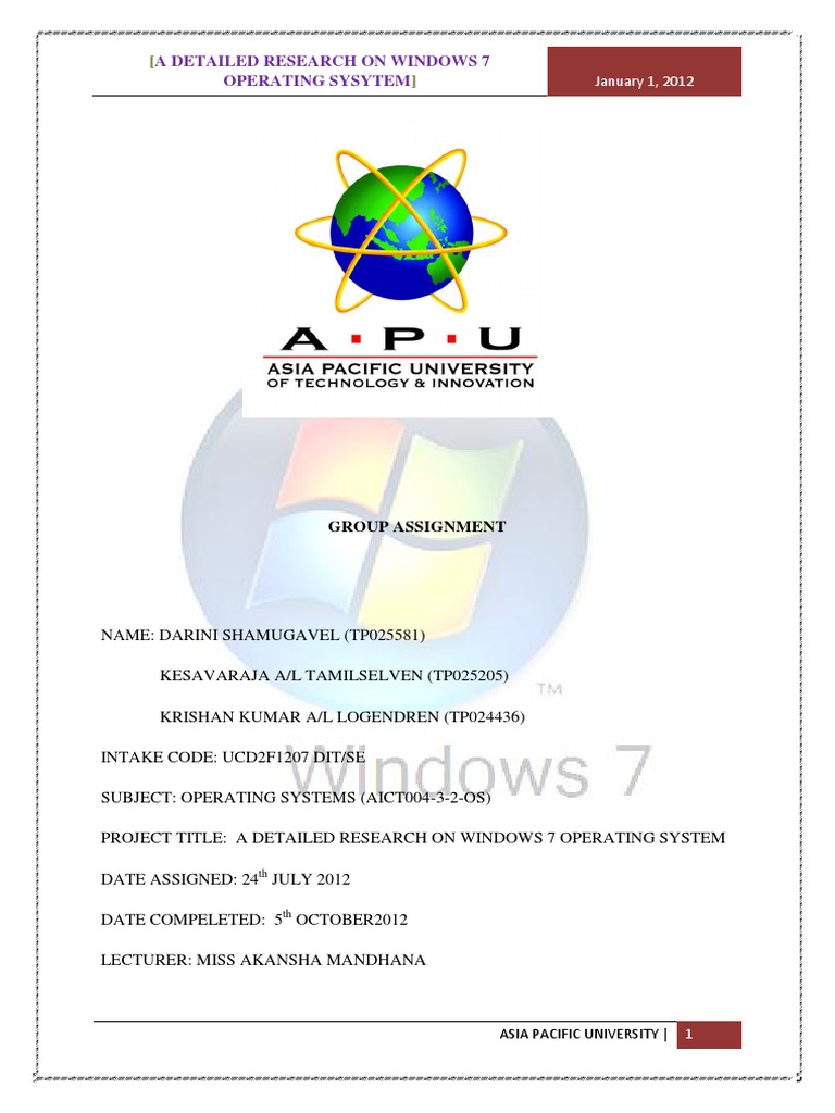 Operating System Assignment | PDF | Graphical User Interfaces | Windows 7