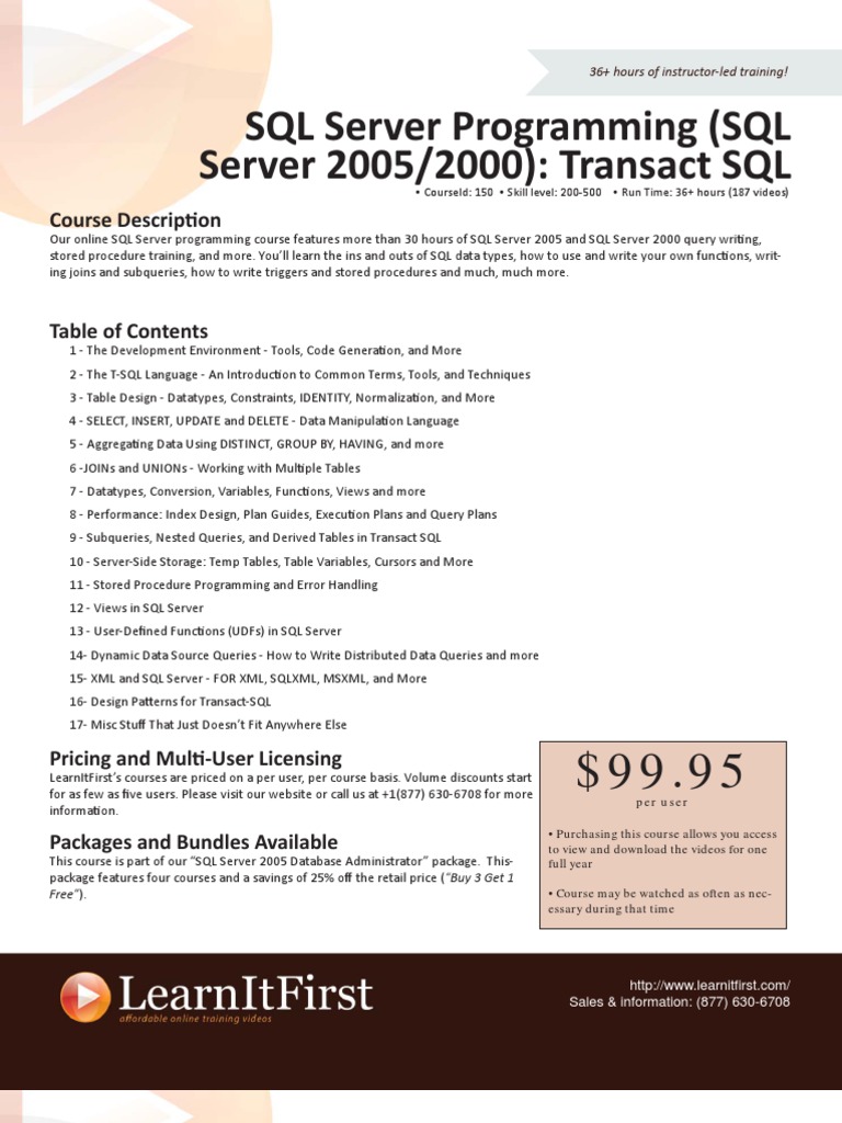 SQL Server Programming (SQL Server 2005/2000) : Transact SQL | PDF ...