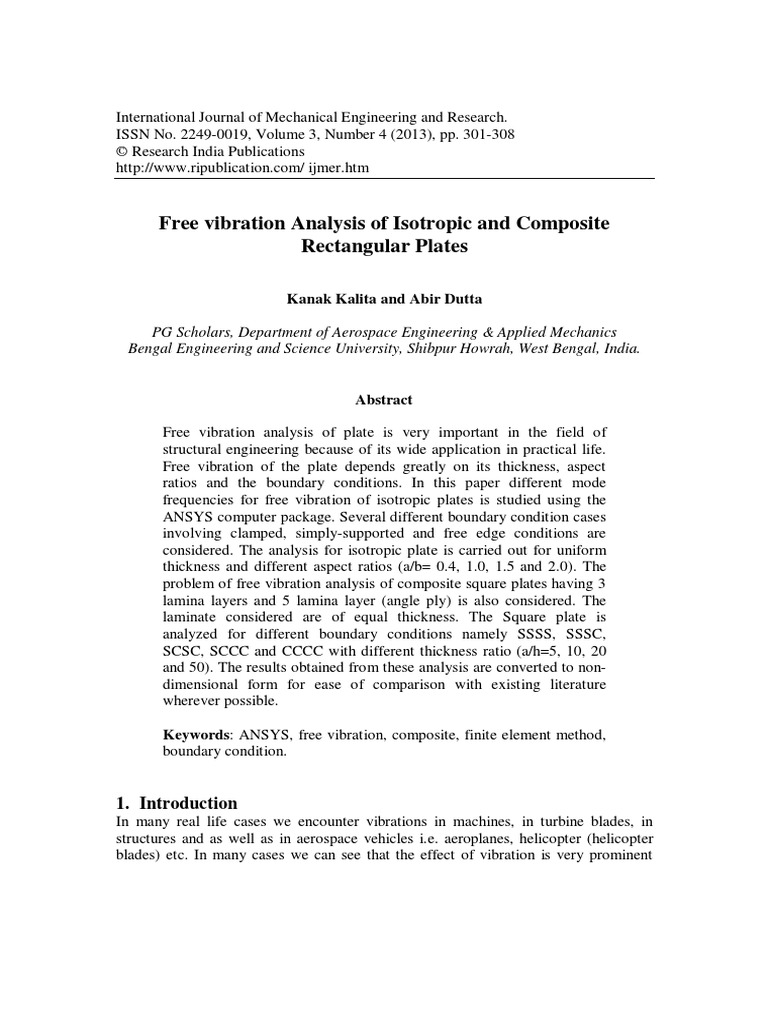 Free Vibration Analysis of Isotropic and Composite Plates | PDF ...