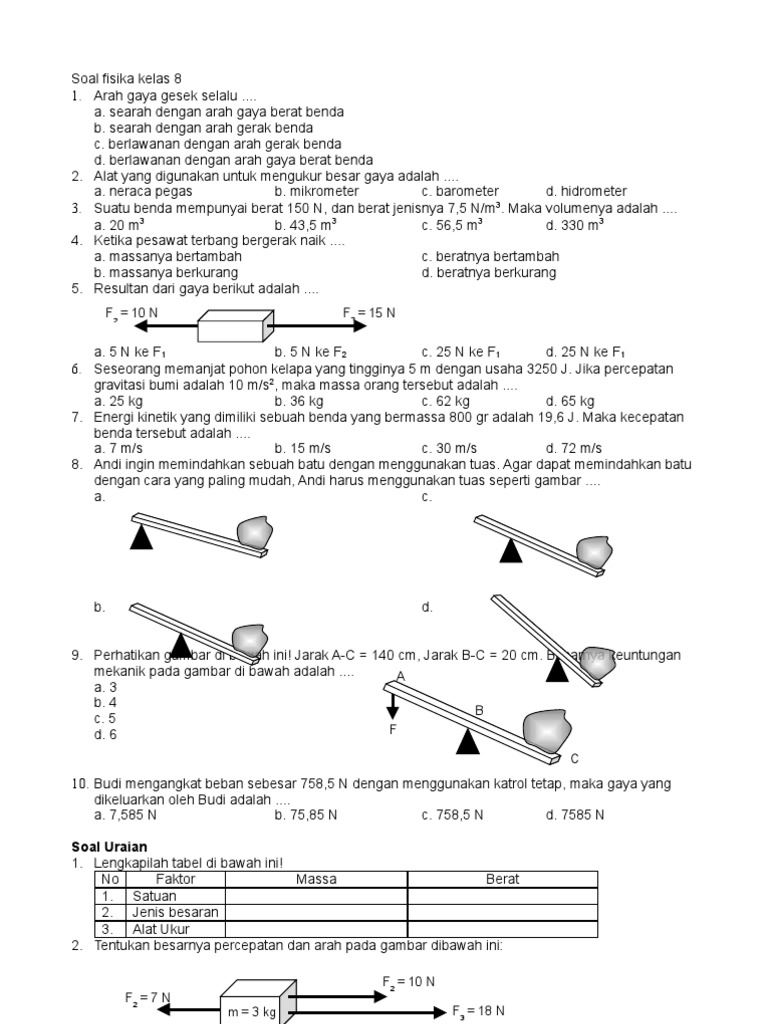 Soal Fisika Kelas 8