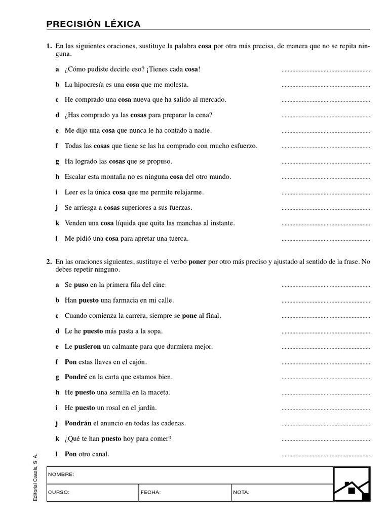 Ejercicios de precisión léxica | PDF
