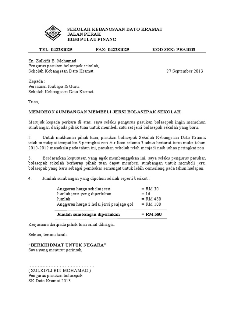 Format Surat Rasmi Setting Kertas