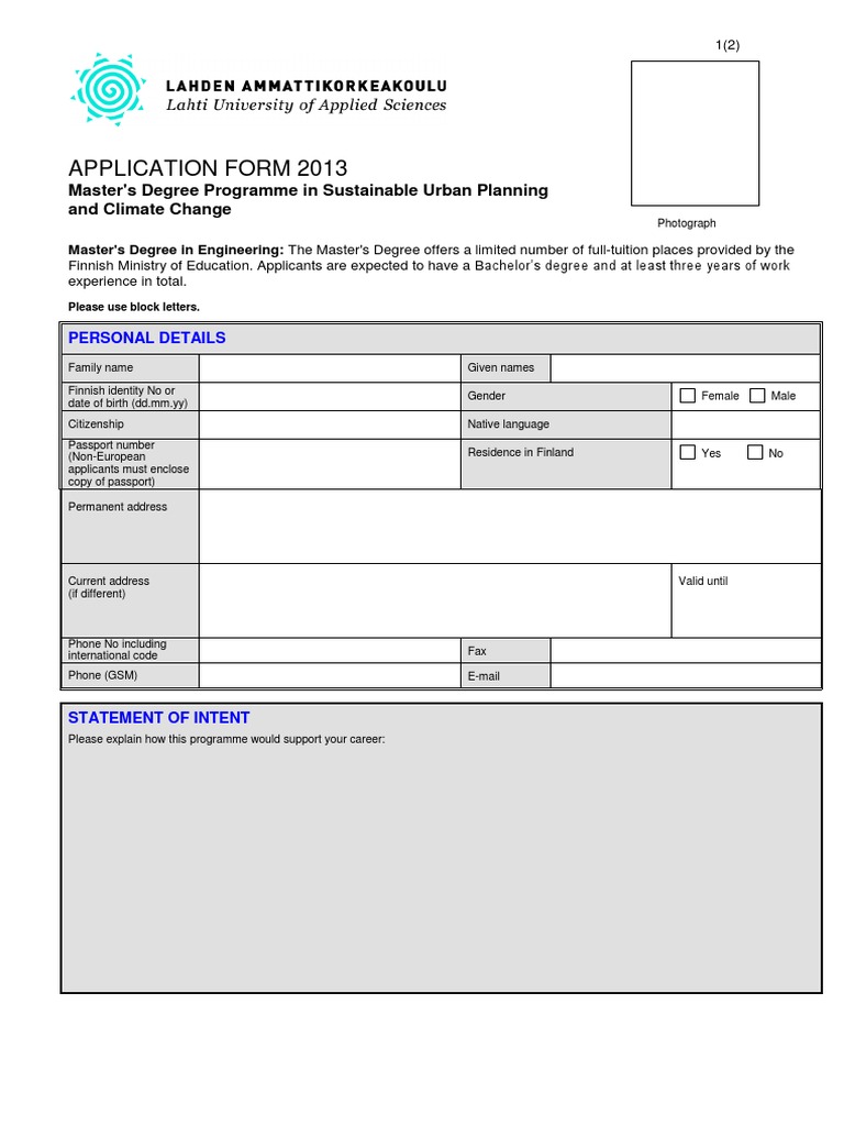 Master's Application Form 2013 | PDF | Academic Degree | Master's Degree