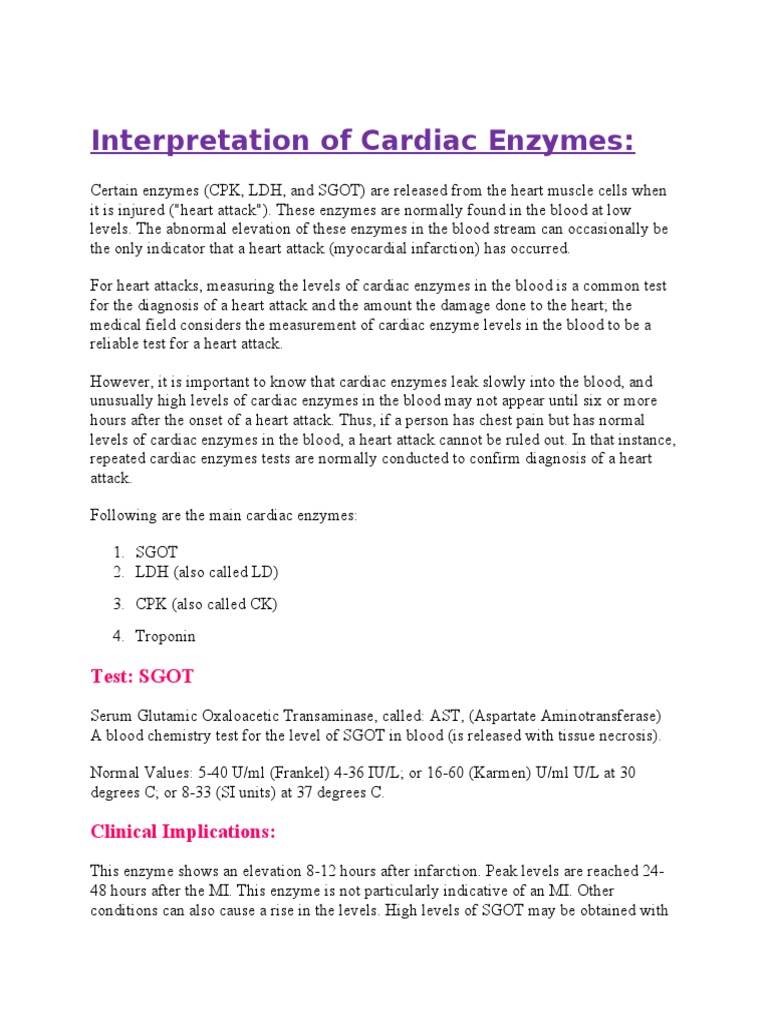 Cardiac Enzymes PDF Lactate Dehydrogenase Myocardial Infarction