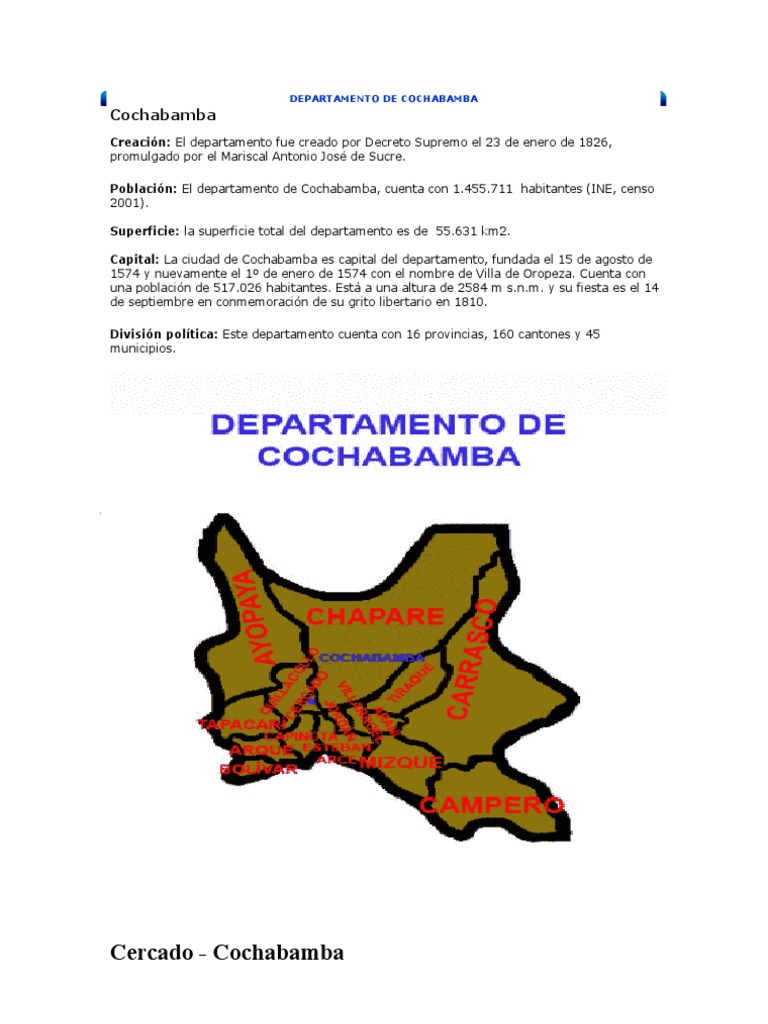 Historia y Creación del Departamento de Cochabamba | PDF | Bolivia