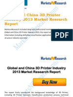 Global and China 3D Printer Industry 2013 Market Trend Size Share Research Report