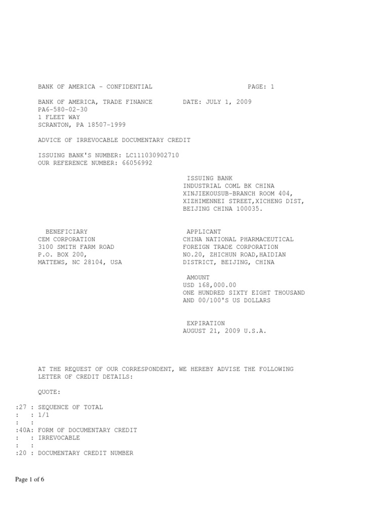 China National LC-1 | PDF | Letter Of Credit | Service Industries