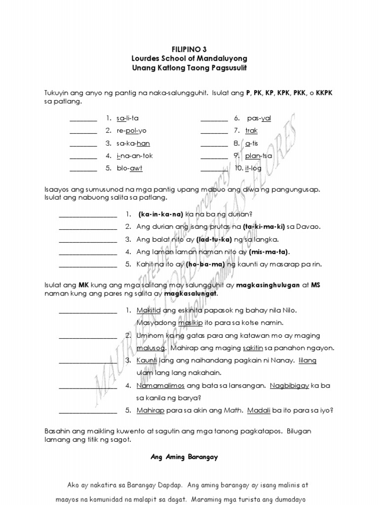 Diptonggo At Klaster Worksheets For Grade 3