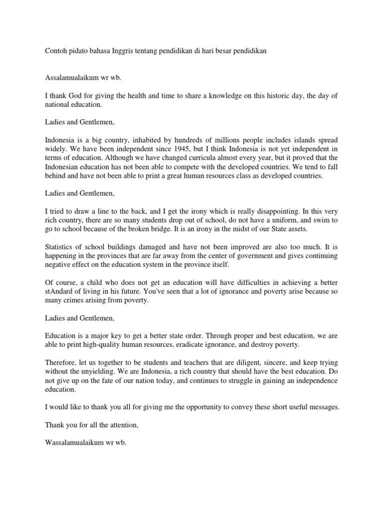 Contoh Pidato Bahasa Inggris Tentang Pendidikan Mosaicone