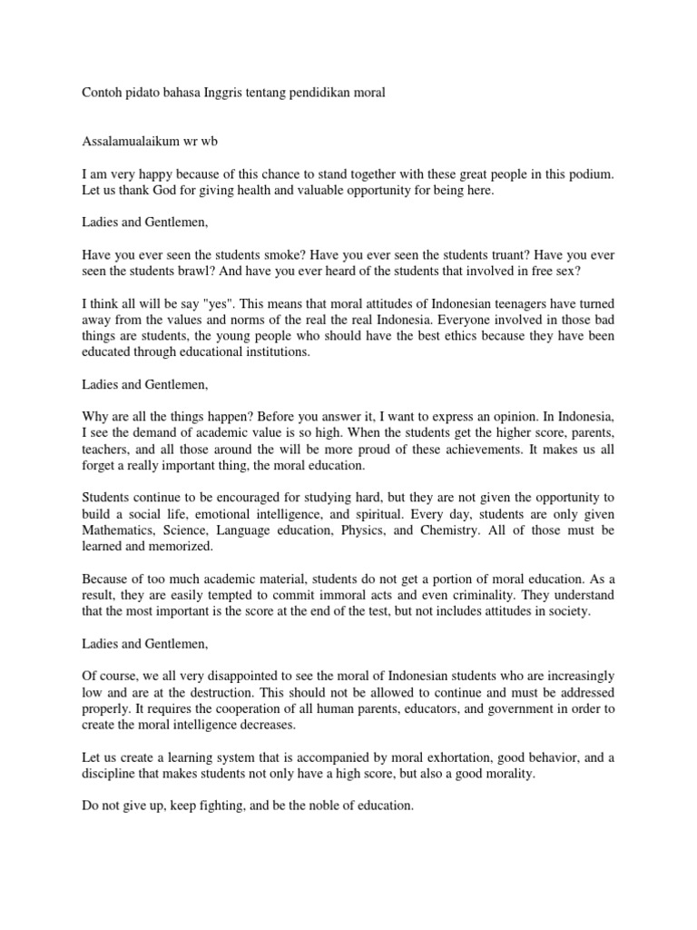 Contoh Pidato Bahasa Inggris Tentang Pendidikan Moral PDF