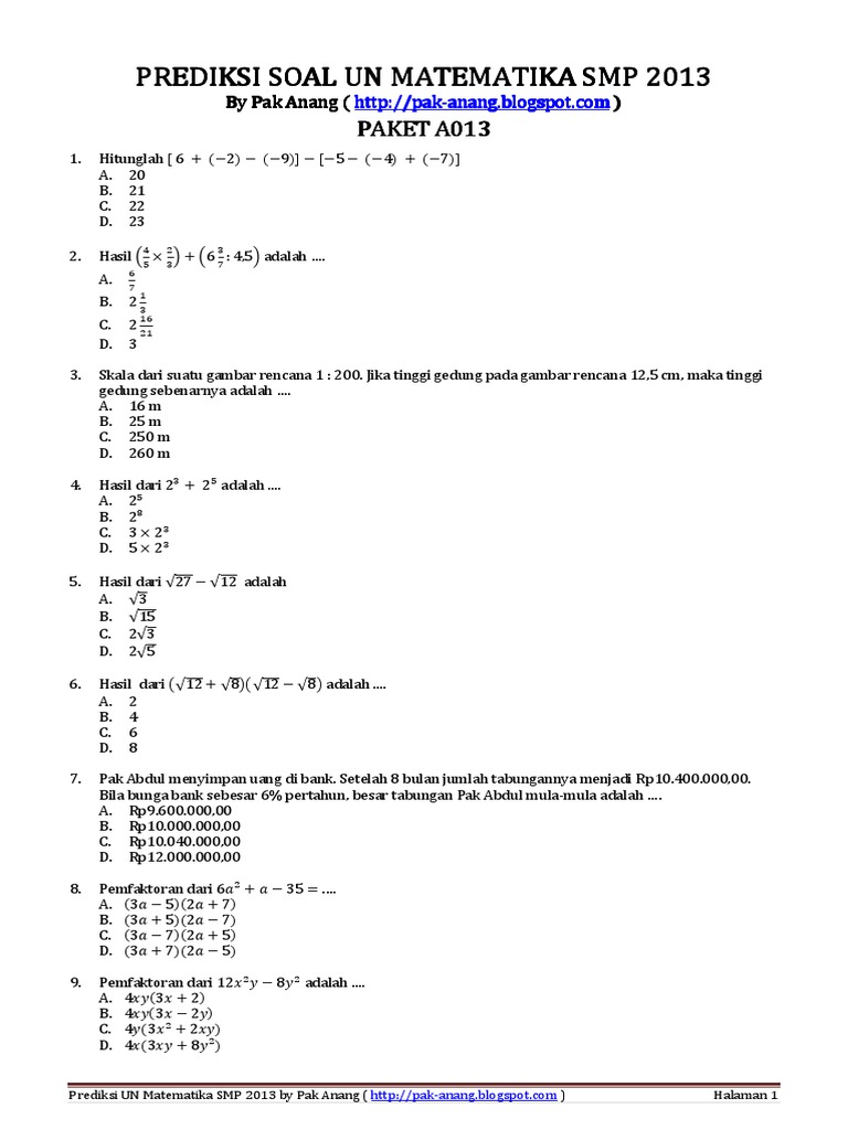 Prediksi UN 2013 Matematika