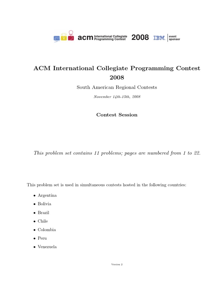 ACM ICPC Problems 2008 PDF PDF Playing Cards Polygon
