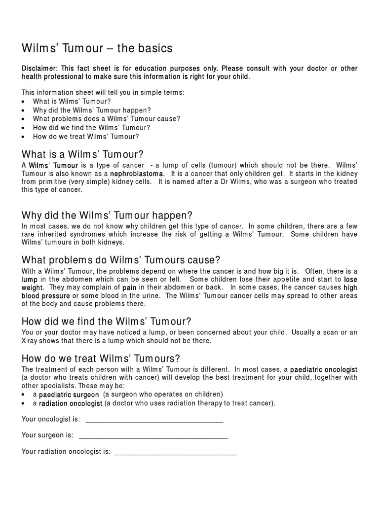 Wilms' Tumour - The Basics | PDF | Radiation Therapy | Cancer