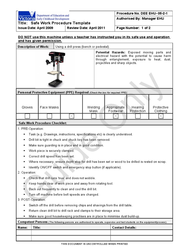 Safe Work Procedure (Drill Press)