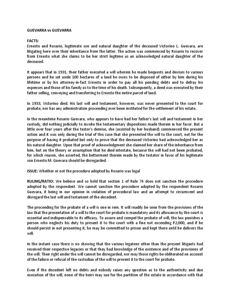 Guevarra V Guevarra PDF Will And Testament Probate