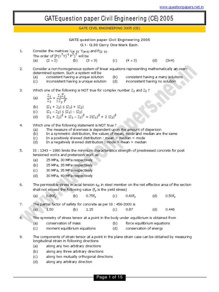 GATE CE 2005 Question Paper | PDF | Teaching Methods & Materials ...