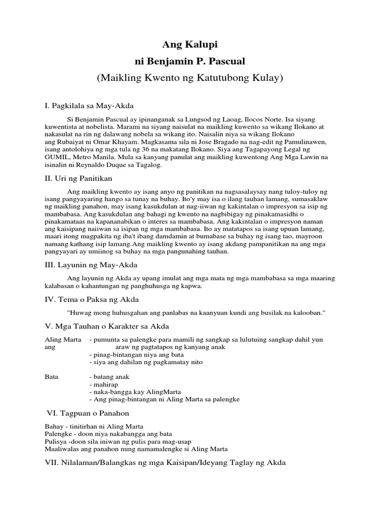 Ang Kalupi Maikling Kwento Ng Makabanghay Pdf