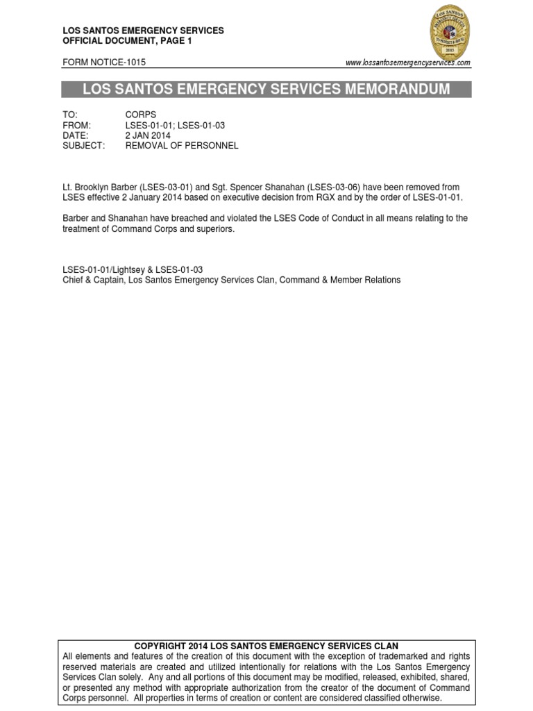 Los Santos Emergency Services Official Document, Page 1 | PDF
