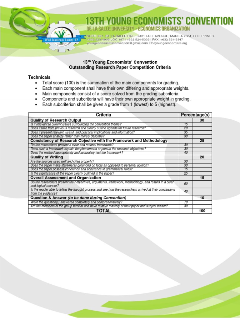 Young Economists' Paper Competition Criteria | PDF