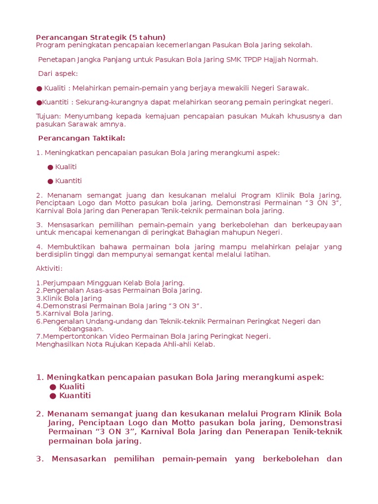 Perancangan Strategik Bola Jaring Pdf