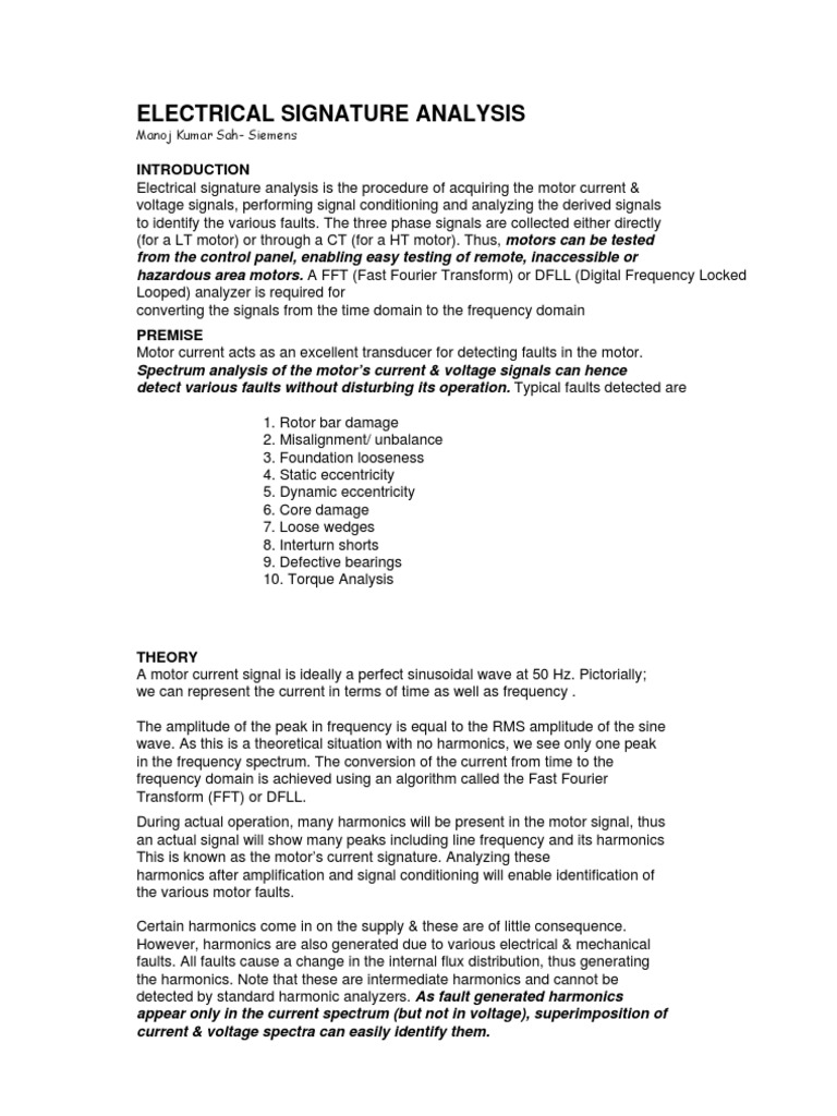 Electrical Signature Analysis Pdf Electric Motor Bearing Mechanical