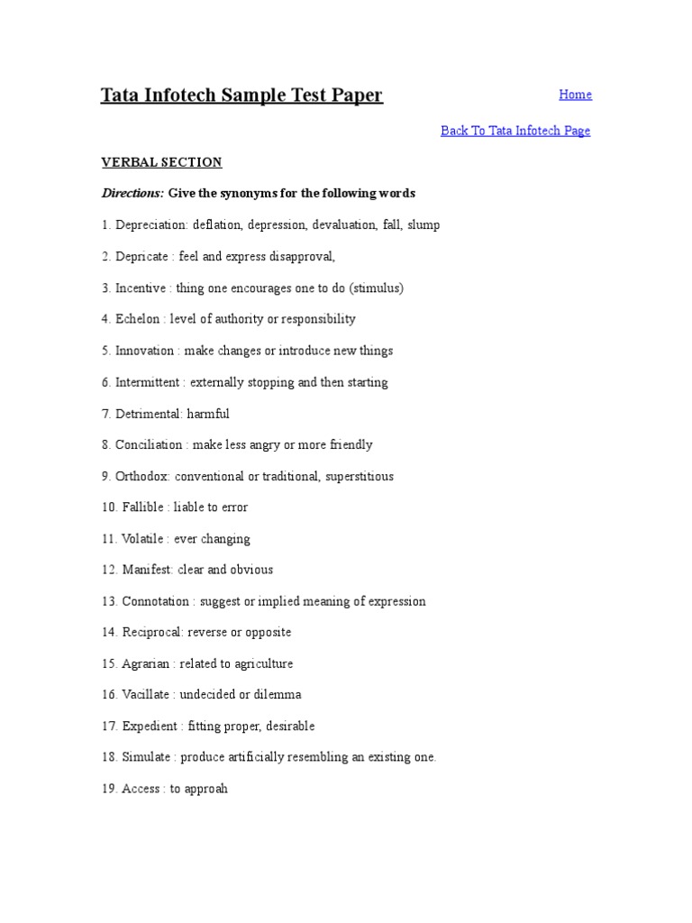 Tata Infotech Sample Test Paper | PDF | Economies | Business
