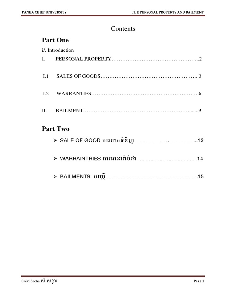 Understanding Bailment and Personal Property | PDF | Implied Warranty ...